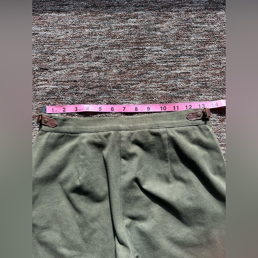 Ralph Lauren Olive Drab Faux Leather Trim Pleated Career Trousers 4P - Picture 6 of 8